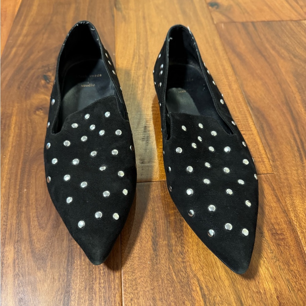 Black suede with metal stud women's flats